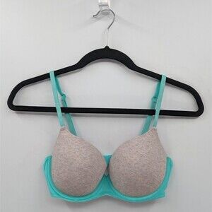 Victoria's Secret PINK Bra 34C Mint Green Gray Colorblock Lightly Lined